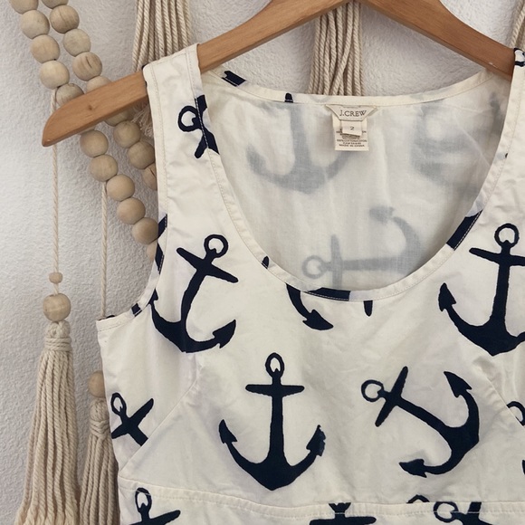 J. Crew dizzy anchors mini dress sleeveless flouncy ruffle cream blue size 2 - Picture 4 of 16